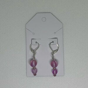 Handmade Silver Leverback Earrings with Matte Purple Flash Beads